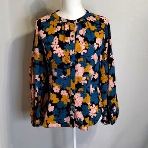 Cabi Blouse 4158 Size XS Button Up Floral Long Sleeve Blue Pink Yellow Black